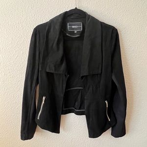 Black faux suede jacket, with silver zip pockets